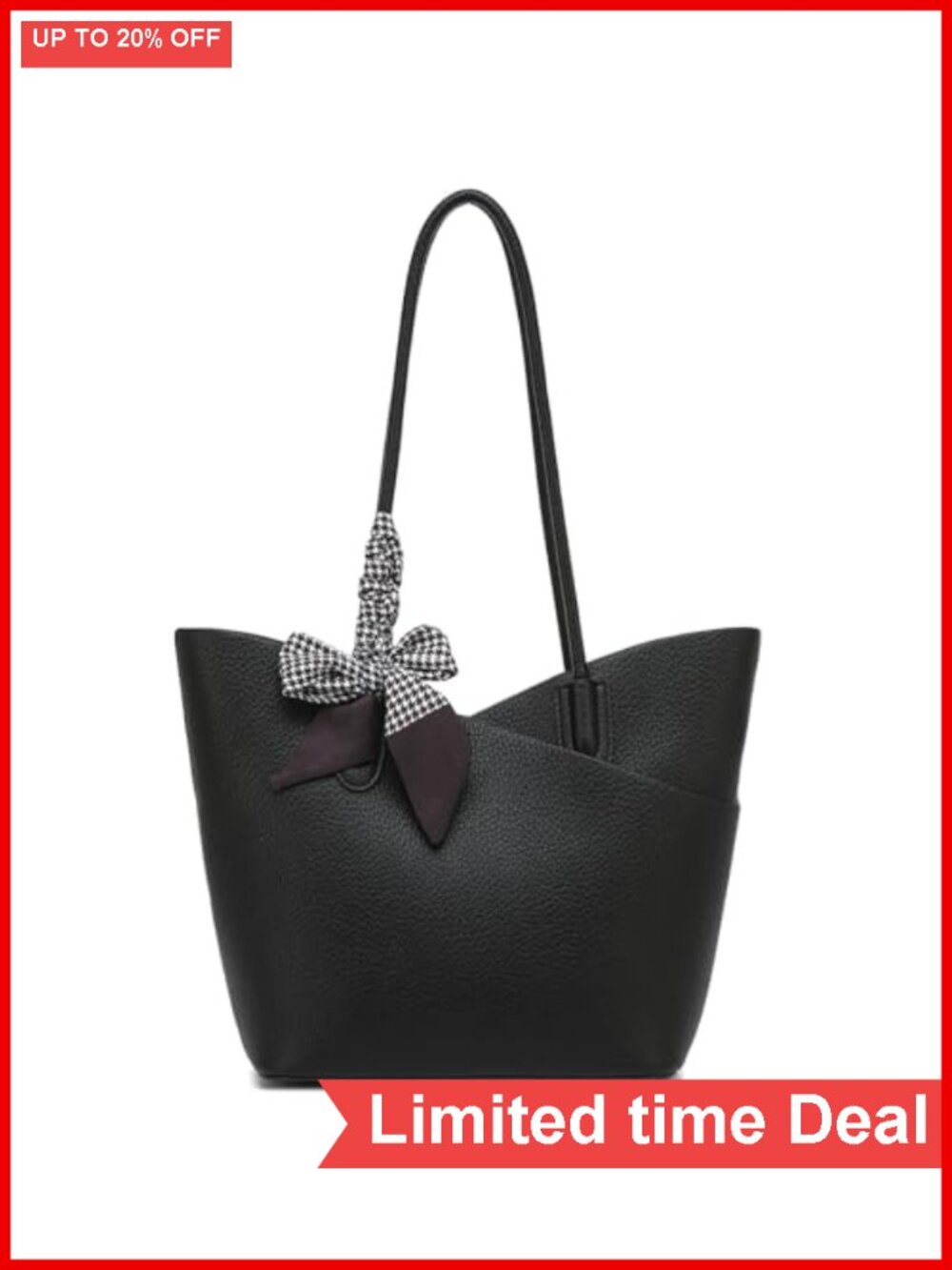 Structured Faux Leather Small Tote Bag with Matching Clutch & Scarf - Women's